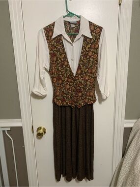 Vintage Early 90s Breakin Loose 3 Piece Floral Vest Blouse Maxi Skirt Set 5/6